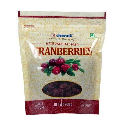 A Grade Chenab Sweetened Dried Cranberries 200g Packaging Size