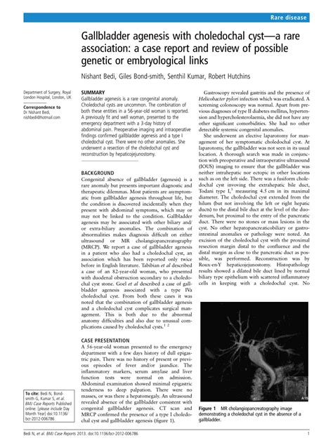 Pdf Gallbladder Agenesis With Choledochal Cyst A Rare Association A Case Report And Review