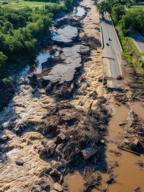 Premium Ai Image Aerial View Of Reconstruction Of Damaged Road Bridge