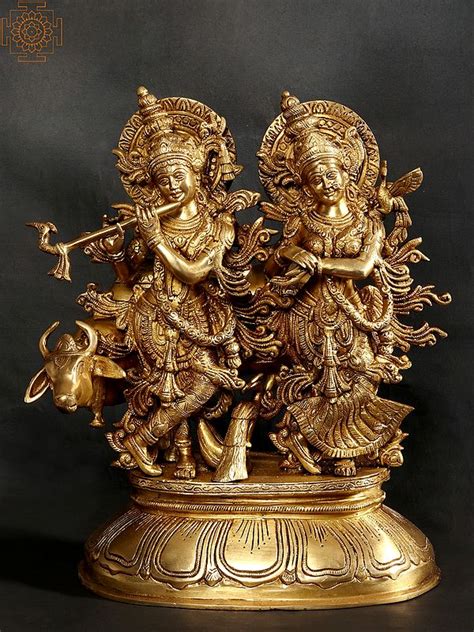 16 Standing Radha Madhav Brass Statue Krishna With Cow Exotic