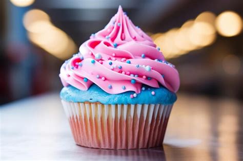 Premium AI Image Sweet Delight Cupcake With Pink And Blue Frosting