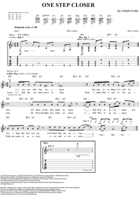 One Step Closer Sheet Music By Linkin Park For Guitar Tabvocal