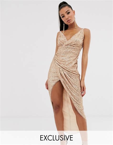 Tfnc Wrap Front Sequin Maxi Dress In Rose Gold Asos Sequin Maxi