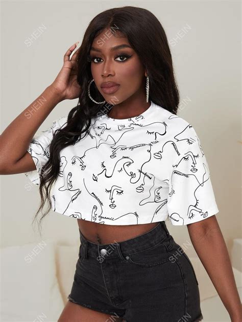 Shein Slayr Figure And Letter Graphic Drop Shoulder Crop Tee Shein Usa