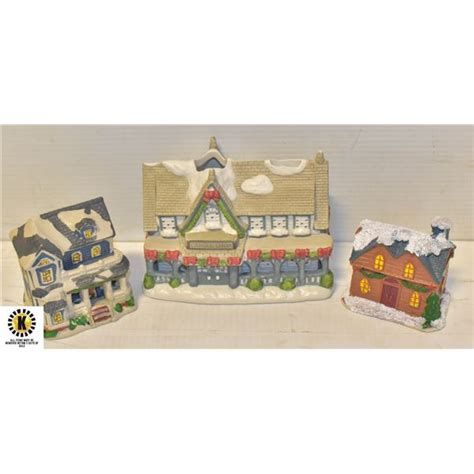 3 VINTAGE PORCELAIN CHRISTMAS VILLAGE HOUSES