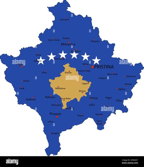 Kosovo Highly Detailed Political Map With National Flag Isolated On