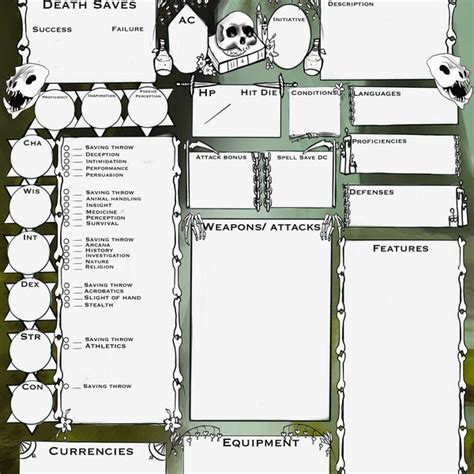 Necromancer Character Sheet Etsy