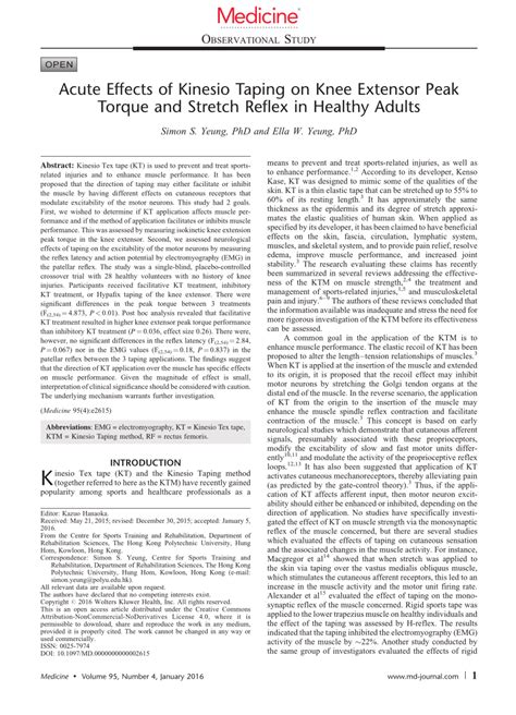 Pdf Acute Effects Of Kinesio Taping On Knee Extensor Peak Torque And