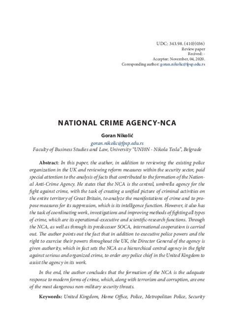 Pdf National Crime Agency Nca Serious Organized Crime Agency Soca United Kingdom