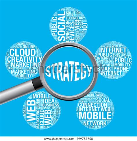 Strategy Word Cloud Magnifying Glass Vector Stock Vector Royalty Free