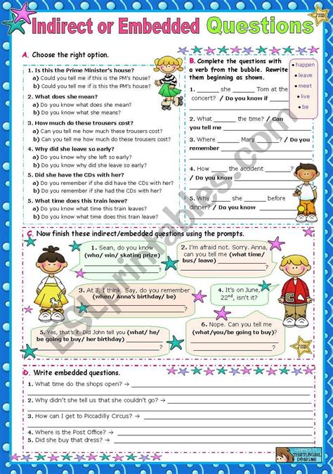 Indirect Or Embedded Questions Esl Worksheet By Mena