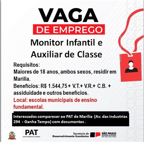 Vagas De Emprego Escola Infantil - EMPREGO: Marília abre 200 vagas para monitor infantil com foco em ...