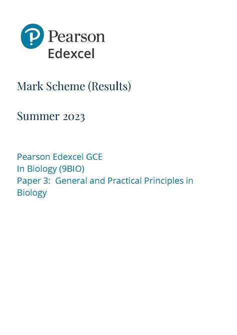 Pearson Edexcel A Level Biology B Paper 3 2023 Mark Scheme 9bi0 3 General And Practical