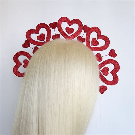 Red Heart Crown Valentines Day Headband Etsy