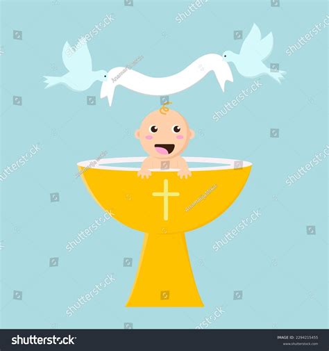 Catholic Baptism Baby Water Font Doves Stock Vector Royalty Free