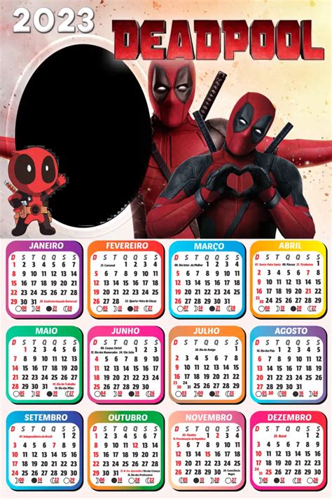 Calendário 2023 Deadpool Moldura Png Montar Imagem Legal