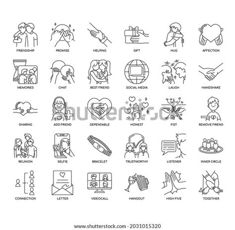 Friendship Thin Line Pixel Perfect Icons Stock Vector Royalty Free