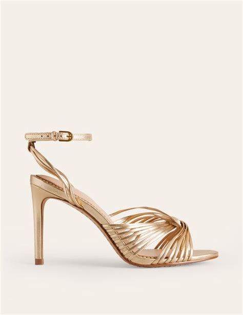 Twist Front Heeled Sandals Gold Metallic Leather Boden EU