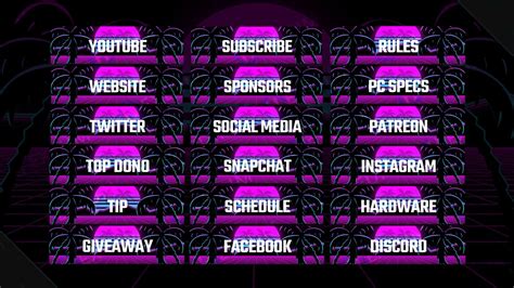 Neon Retrowave Editable Text Twitch Overlay Package Webcam Screens Panels Alerts