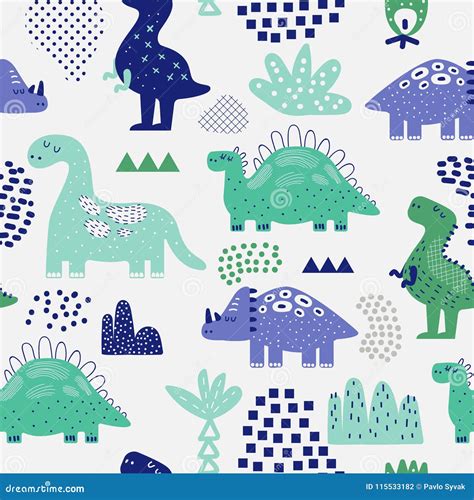 Modello Senza Cuciture Dei Dinosauri Disegnati A Mano Fondo Puerile