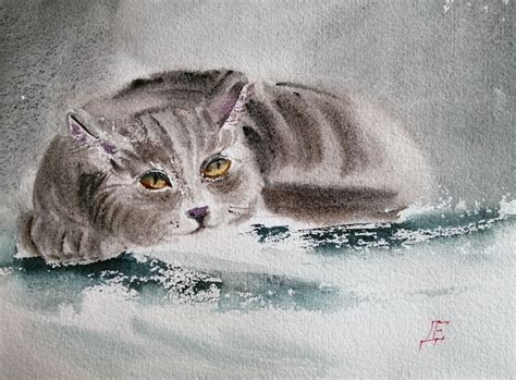 Картина кота акварелью котик полосатый серый – заказать на Ярмарке ...
