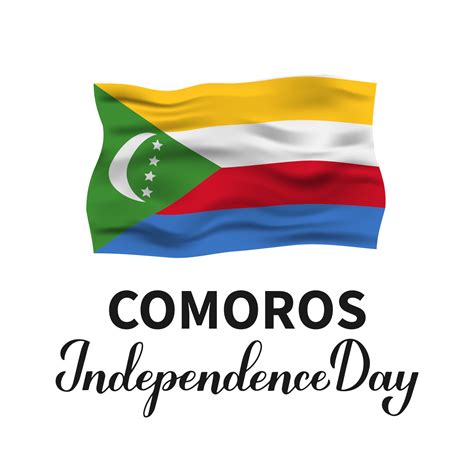 Comoros Independence Day typography poster with wavy flag. National