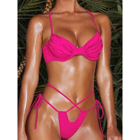 Qwznzgr Shiny Swimwear Pleasted Bikini Set Women Swimsuit Push Up