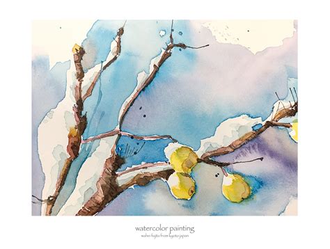 「黄色い実のなる木。冬を耐え春に咲け。watercolor スケッチ 水彩画」わへい水彩画京都水彩画塾塾長のイラスト