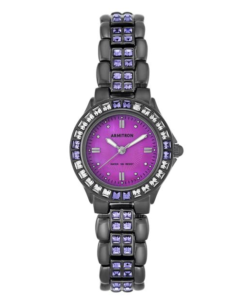 Armitron Womens Genuine Crystal Accented Watch Gunmetalpurple