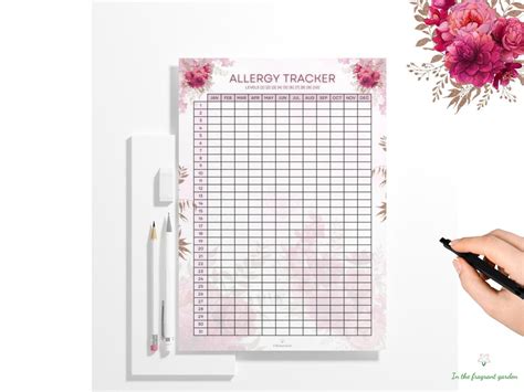 Printable Allergy Tracker Daily Floral Hayfever Log Pdf Improve Allergies Trigger Track Check