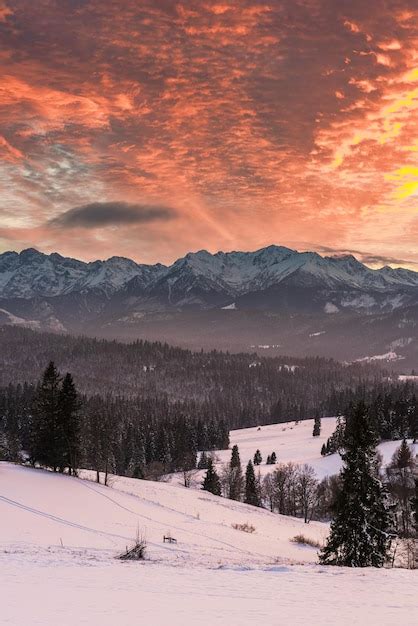 Premium Photo | Sunset in tatra mountains in poland at winter