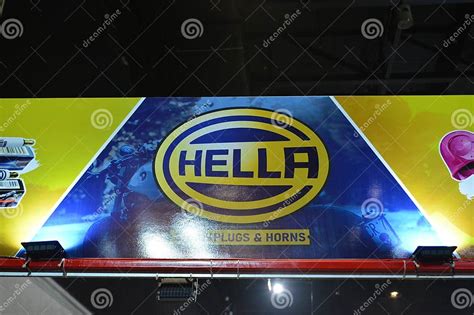 Hella Sparkplugs And Horns Booth Sign At Inside Racing Bike Festival In