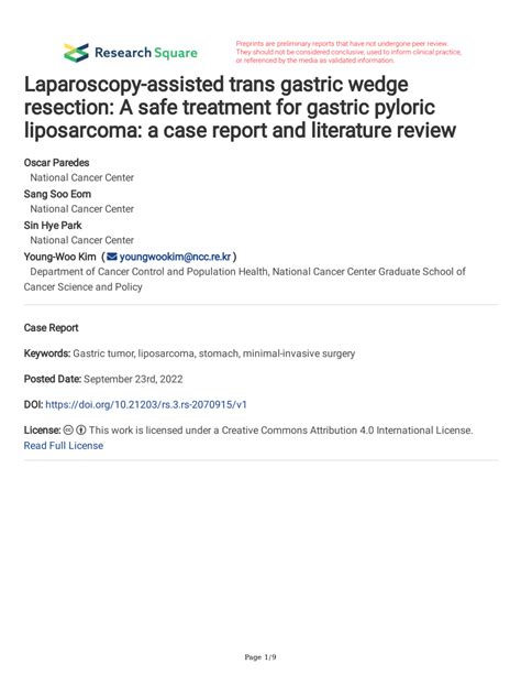 Pdf Laparoscopy Assisted Trans Gastric Wedge Resection A Safe