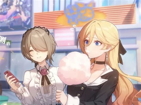 Two Anime Girls Standing Next To Each Other Holding Lollipops In Their