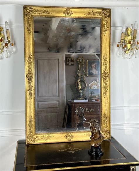 Proantic Miroir D Epoque Empire Cadre Avec Dorure Et Sa Glace D Or