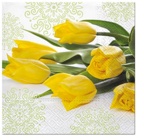 Serwetki Tissue 3 warstwowe 33 x 33 Decor YELLOW TULIPS składane na