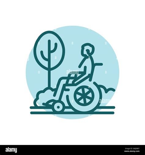 Disabled Person For A Walk Color Line Icon Disability Isolated Vector