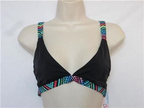 Nwt Sundazed Gia Strappy Bikini Top Black W Multi Color Trim Size