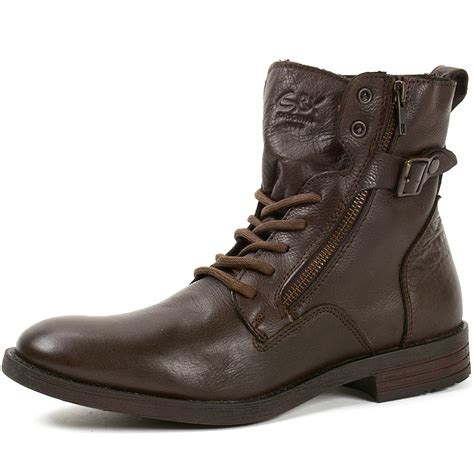 GBX Mens Trust Leather Boots Combat Military Style Lace Up Ankle High Zip Shoes | eBay