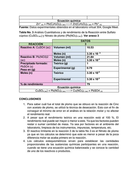 Solution Reporte Estequiometr A En Las Reacciones Qu Micas Studypool