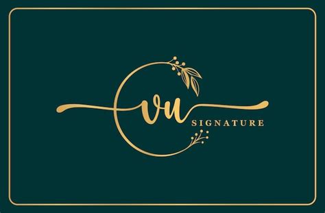 Luxus Gold Signatur Initiales Vu Logo Design Isoliertes Blatt Und Blume