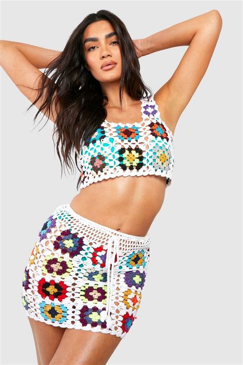 Crochet Patchwork Top And Skirt Beach Co Ord Boohoo Uk