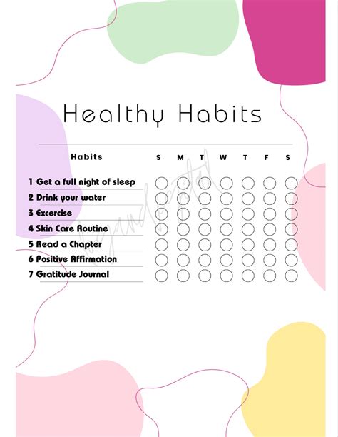 Healthy Habits Tracker, Daily Habits Chart, Daily Challenge List