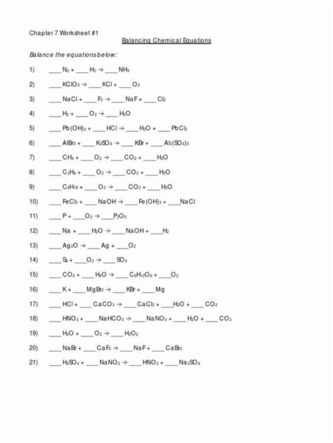 Identifying And Balancing Chemical Equations Worksheets