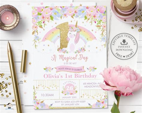 Invitations And Announcements Paper And Party Supplies Magical Unicorn