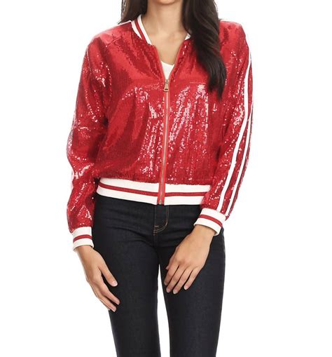 Buy Anna Kaci Madison Sequin Varsity Jacket Red At 34 Off Editorialist