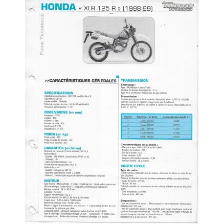 HONDA XLR 125 R 1998 99 Fiche E T A I