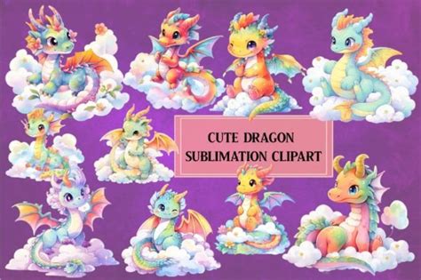 Colorful Cute Dragon Sublimation Clipart Graphic By Creative Art