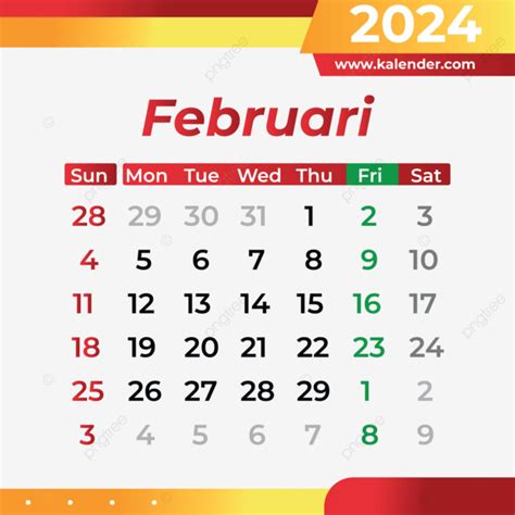 Calendário Fevereiro De 2024 Gradiente De Cor Vermelho E Amarelo Vetor