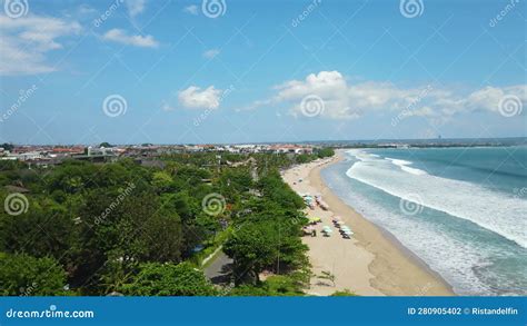 Drone Shot Legian Beach Kuta Bali Island Indonesia Sandy Shore